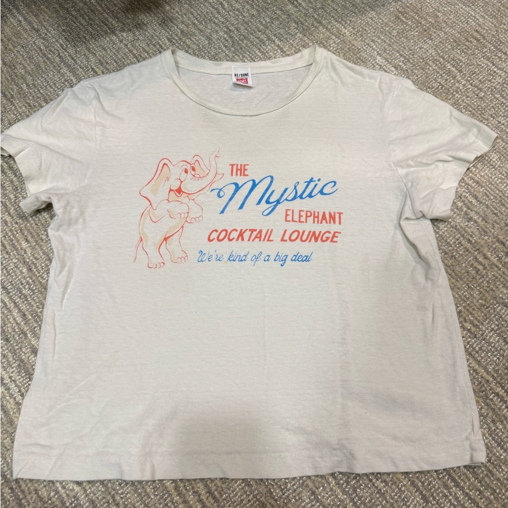 Re/Done Hanes White Graphic T-Shirt with Elephant Print